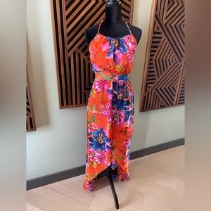 Bisou Bisou High Low Floral Print Halter Dress